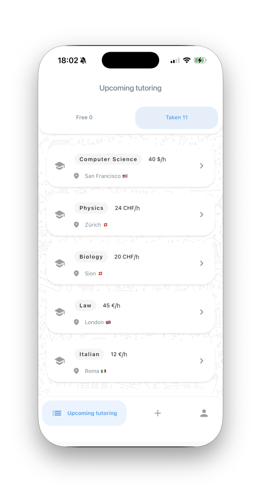 Capture d'écran de l'application mobile Tutorapp